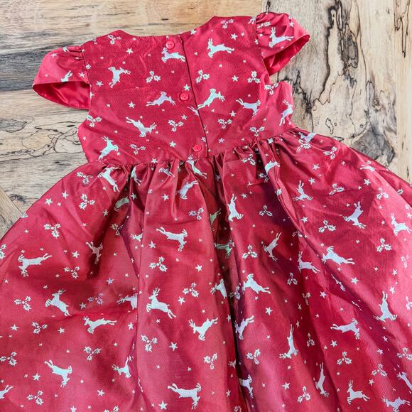 Bonnie Jean, Little Girls Size 6X Red Cap Sleeve Reindeer Jacquard Holiday Dress - Picture 6 of 8